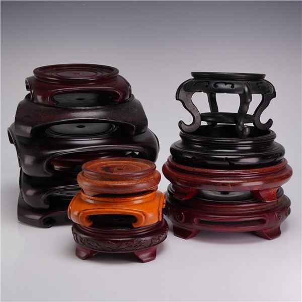 A Collection of 13 Wooden Chinese Display Bases
