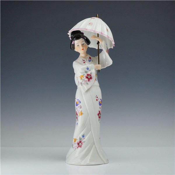 Oriental Geisha Girl Porcelain Figurine with Parasol Marked M.I.