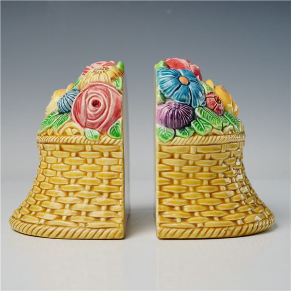2 Czechoslovakian Ceramic Flower Basket Bookends Model 3012