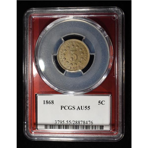 1868 SHIELD NICKEL PCGS AU55