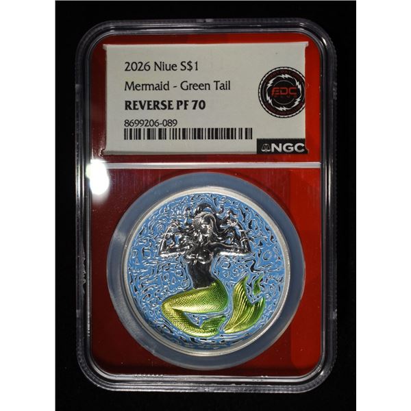 2026 NIUE 1OZ SILVER MERMAID GREEN NGC REV PF-70