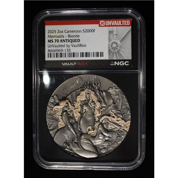 2025 2 OZ SILVER CAMEROON MERMAID BLONDE NGC MS-70