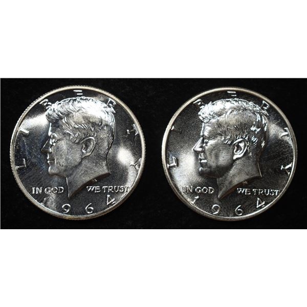 (2) 90% SILVER 1964 KENNEDY HALF DOLLARS PROOF BU