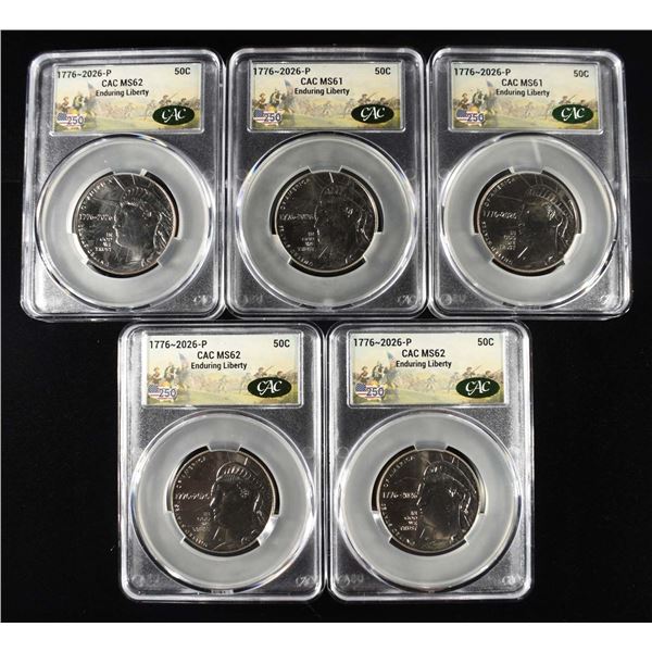 (5) 1776-2026-P ENDURING LIBERTY 50C CAC MS62 & 61