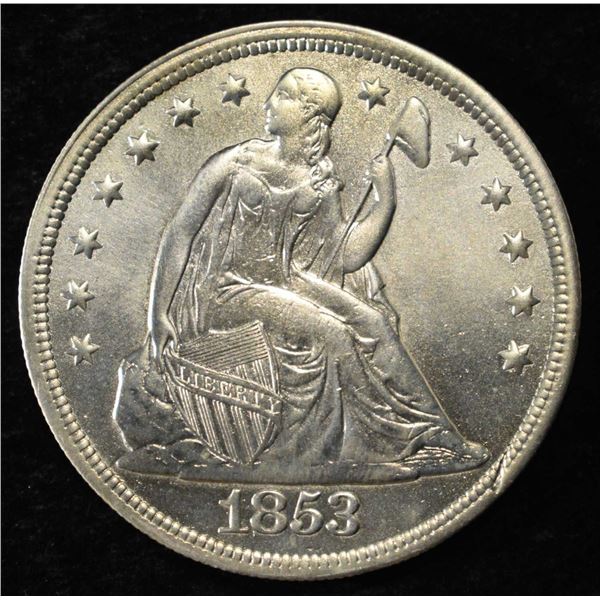 1853 SEATED LIBERTY DOLLAR AU/BU