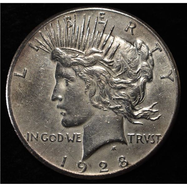 1928 PEACE DOLLAR AU CLEANED