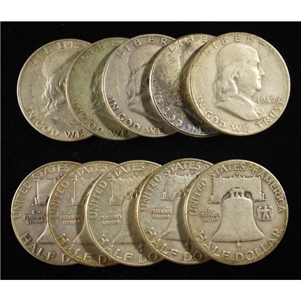 (10) 90% SILVER FRANKLIN HALF DOLLARS