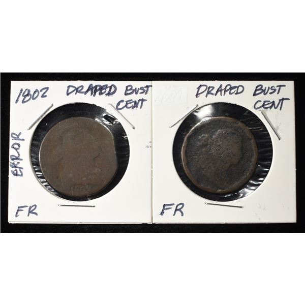 (2) DRAPED BUST CENTS
