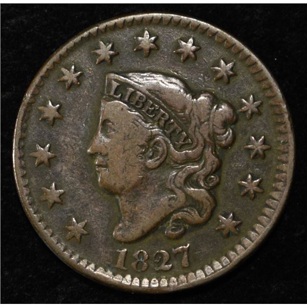 1827 CORONET HEAD CENT