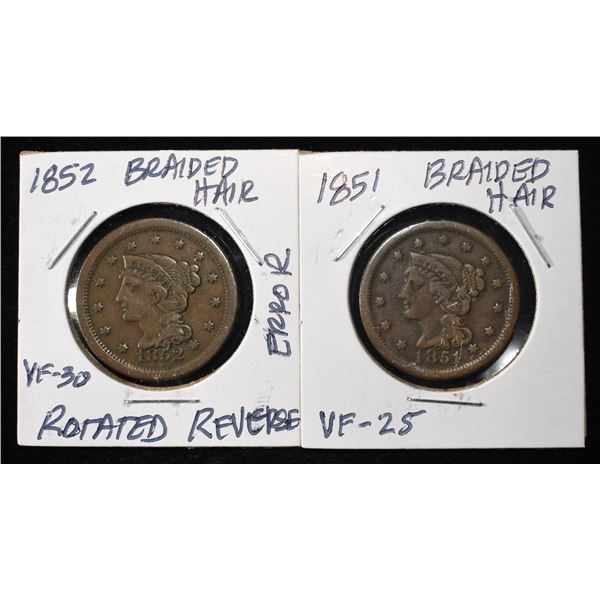 1851 & 1852 BRAIDED HAIR CENTS