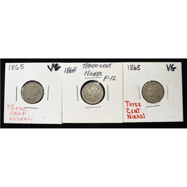 (3) 1865 3-CENT NICKELS