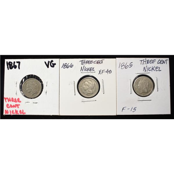 1865, 1866, & 1867 3-CENT NICKELS