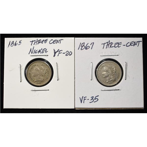 1865 & 1867 3-CENT NICKELS