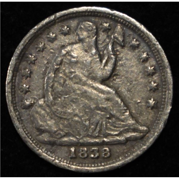 1838 SEATED LIBERTY HALF DIME