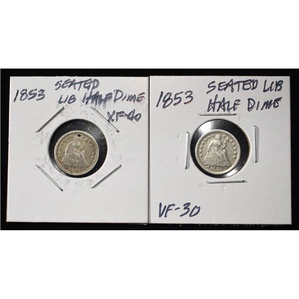 (2) 1853 LIBERTY SEATED HALF DIMES