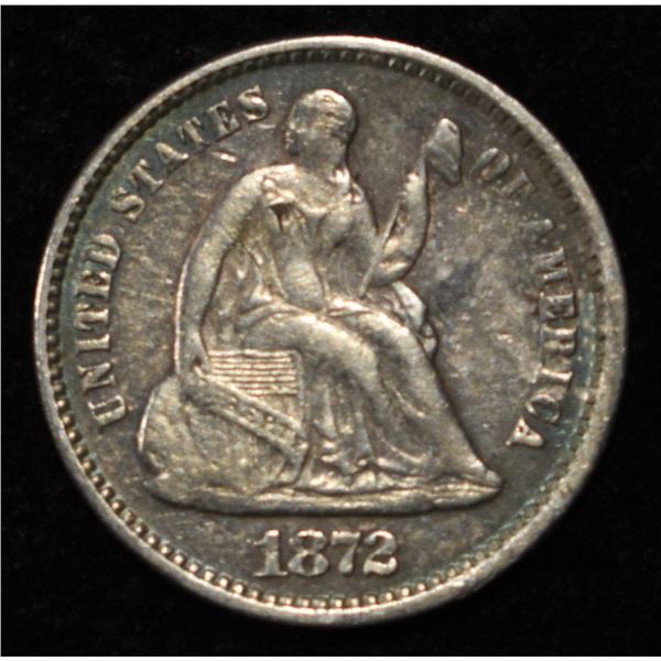 1872 SEATED LIBERTY HALF DIME