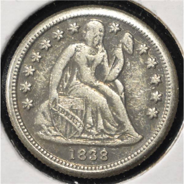 1838 SEATED LIBERTY HALF DIME