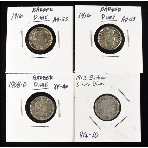 1908-D, 1912,  & (2) 1916 BARBER DIMES