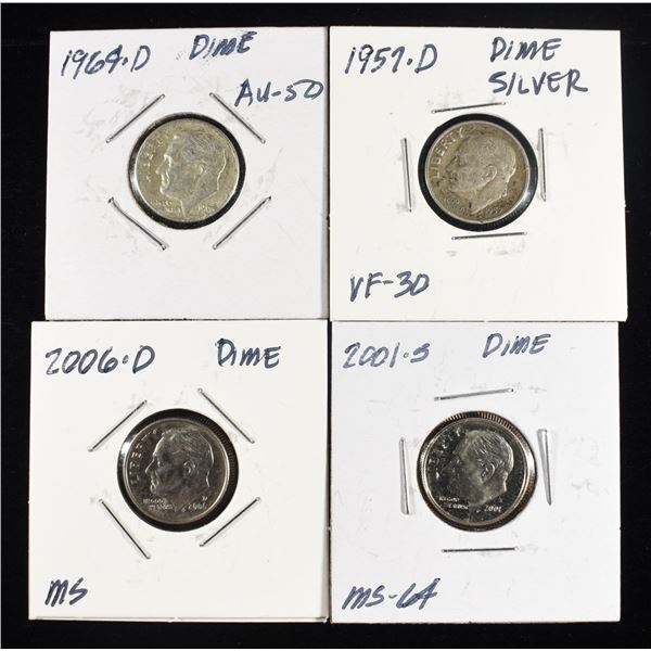 1957-D, 64-D, 2001-S & 06-D ROOSEVELT DIMES