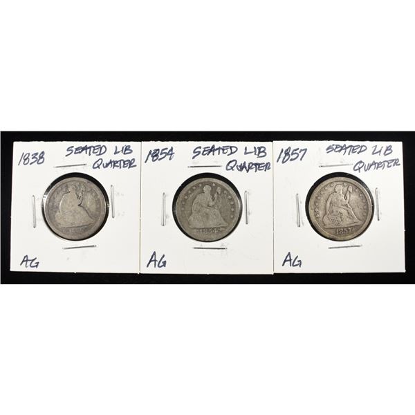1838, 1854-O, & 1857 LIBERTY SEATED QUARTERS