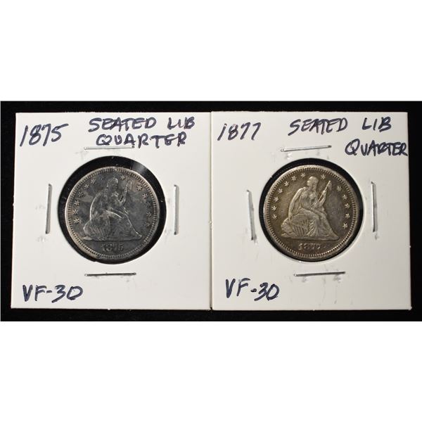 1875 & 1877 LIBERTY SEATED QUARTERS