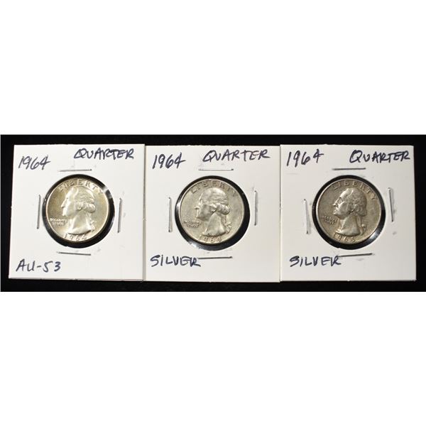 (2)1964, (1)1964-D 90% SILVER WASHINGTON QUARTERS