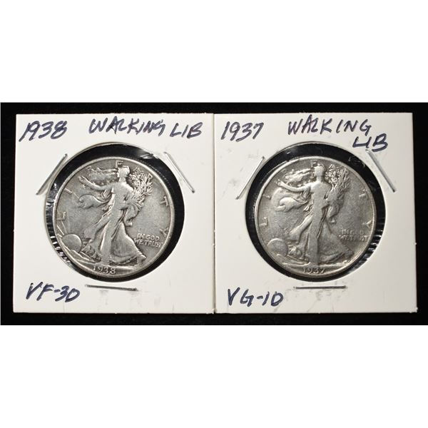 1938 & 1937 WALKING LIBERTY HALF DOLLARS