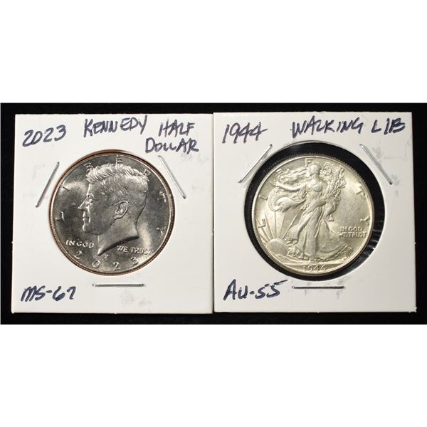 2023-P KENNEDY & 1944 WALKING LIBERTY 50C