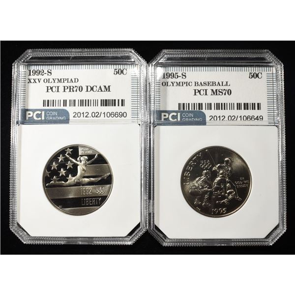1992-S,1995-S COMMEM 50C PCI PERFECT GEM BU & PR70