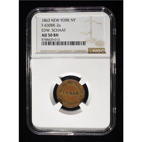 1863 NEW YORK EDW. SCHAAF NGC AU50BN