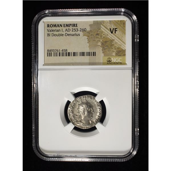VALERIAN I, AD 253-260 BI DOUBLE DENARIUS NGC VF