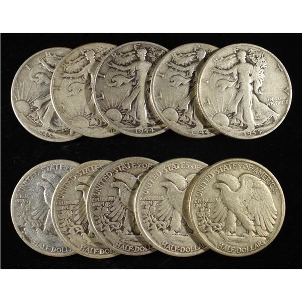 (10) 90% SILVER WALKING LIBERTY HALF DOLLARS