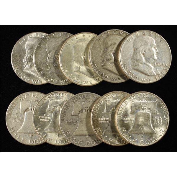 (10) 90% SILVER FRANKLIN HALF DOLLARS