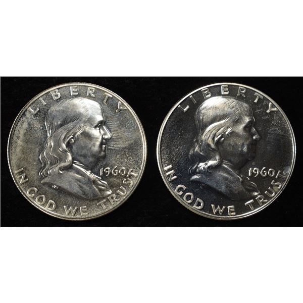 (2) 1960 90% SILVER FRANKLIN HALF DOLLARS PROOF BU
