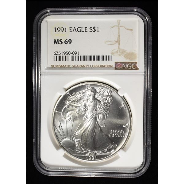 1991 AMERICAN SILVER EAGLE NGC MS69