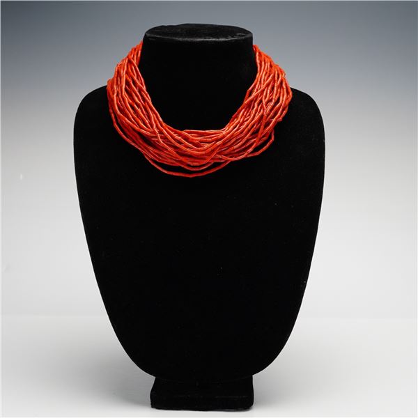 Konyak Naga Style Multi Strand Red Glass Bead Necklace