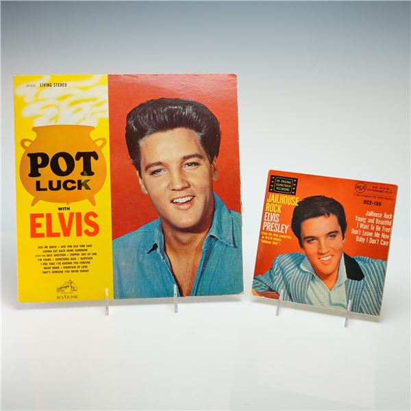 2 Elvis Presley Vinyl Records including Pot Luck and Jailhouse Rock