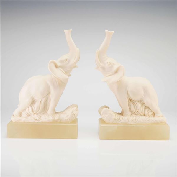 Pair of Arnaldo Giannelli (Italian, 1907-2005) Alabaster Elephant Bookends