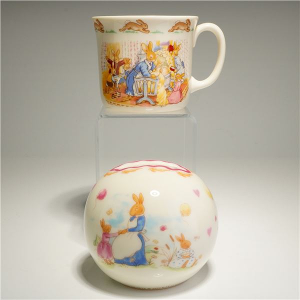2pc Royal Doulton Bunnykins Christening Mug and Sweet Hearts Money Bank