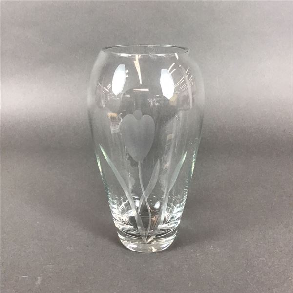 Krosno Poland Clear Crystal Etched Tulip Vase
