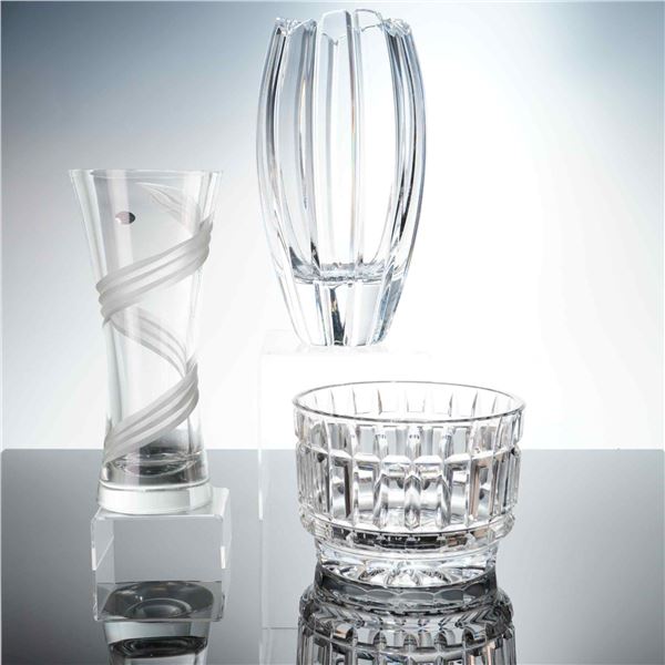 3pc Crystal Vases and Bowl