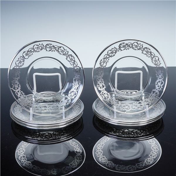 8pc Silver Toned Art Glass Plates