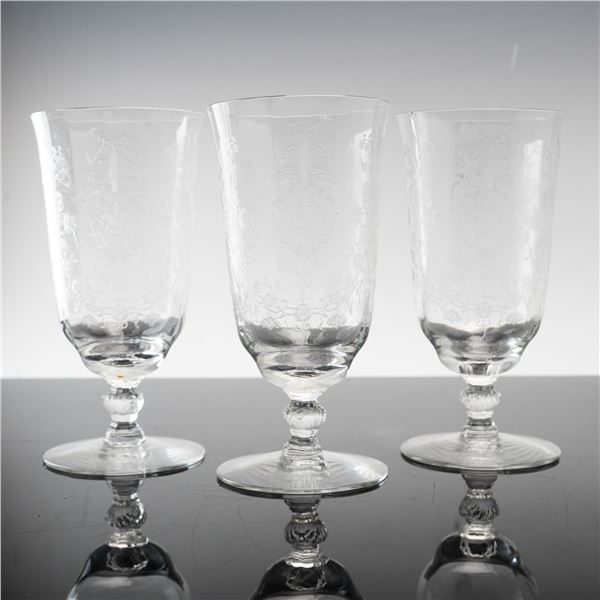 Three Heisey Etched Crystal Footed Iced Tea Glasses, Orchid Pattern