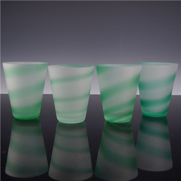 4pc Frosted Glass Tumblers with Green Spiral Stripe