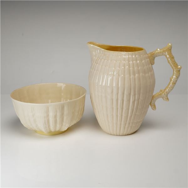 Belleek Neptune Pattern Parian Porcelain Creamer and Sugar Bowl