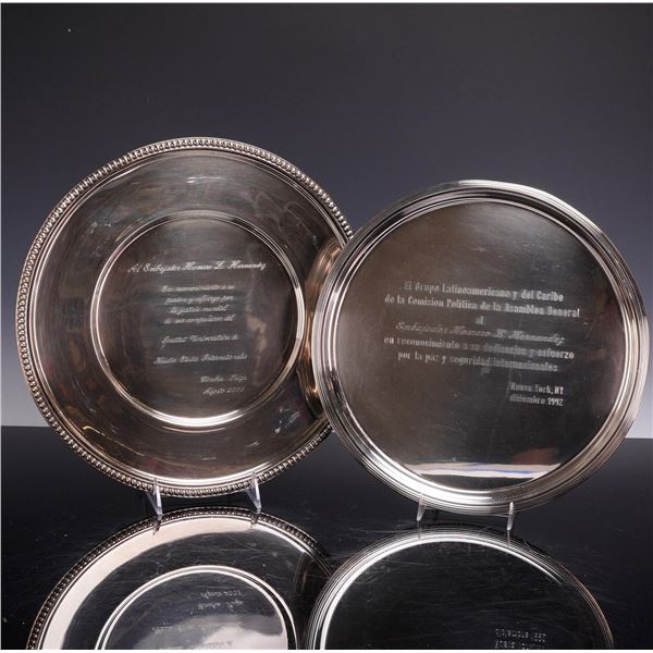 Two Lunt Silversmiths and Touzeau Silver-Plated Presentation Platters