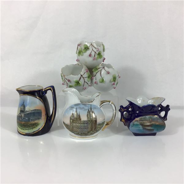 4pc German Porcelain Souvenir Ware and Miniature Vessels
