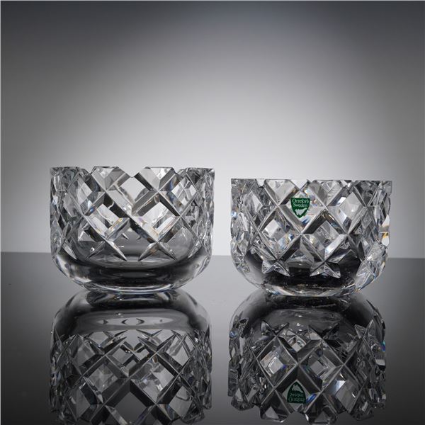 Pair of Orrefors Sweden Crystal Candleholders, Sofiero