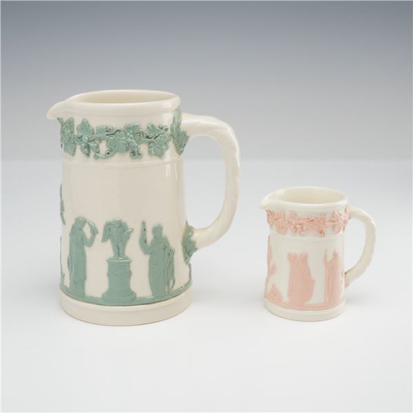 2pc Wedgwood Embossed Queen's Ware Mini Pitchers