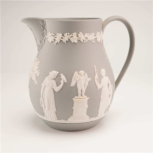 Wedgwood Gray Jasperware Pitcher with Classical Relief Scenes